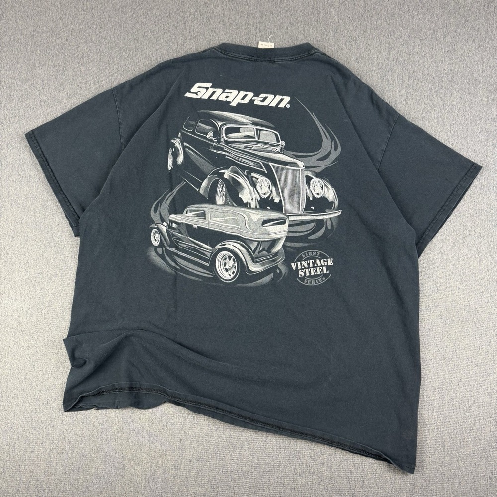 Snap-On Vintage Steel First Series  T-Shirt XL Black Faded Stained Skater Grunge